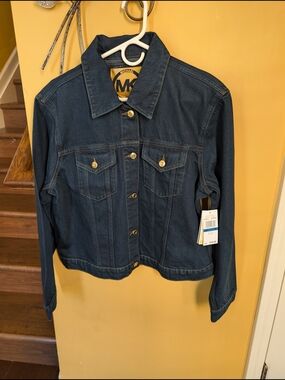 Michael Kors Indigo Denim Jean Jacket with Gold-Tone Buttons